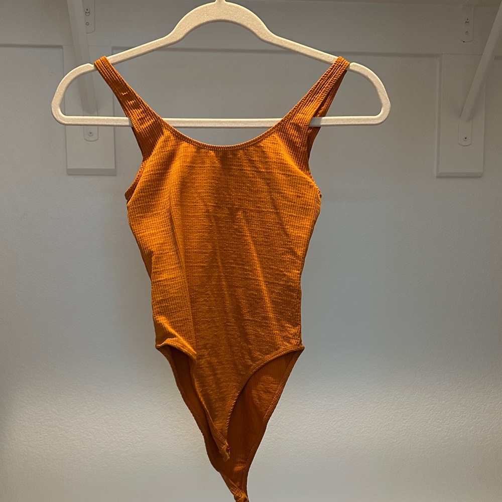 Topshop Orange Ribbed Bodysuit